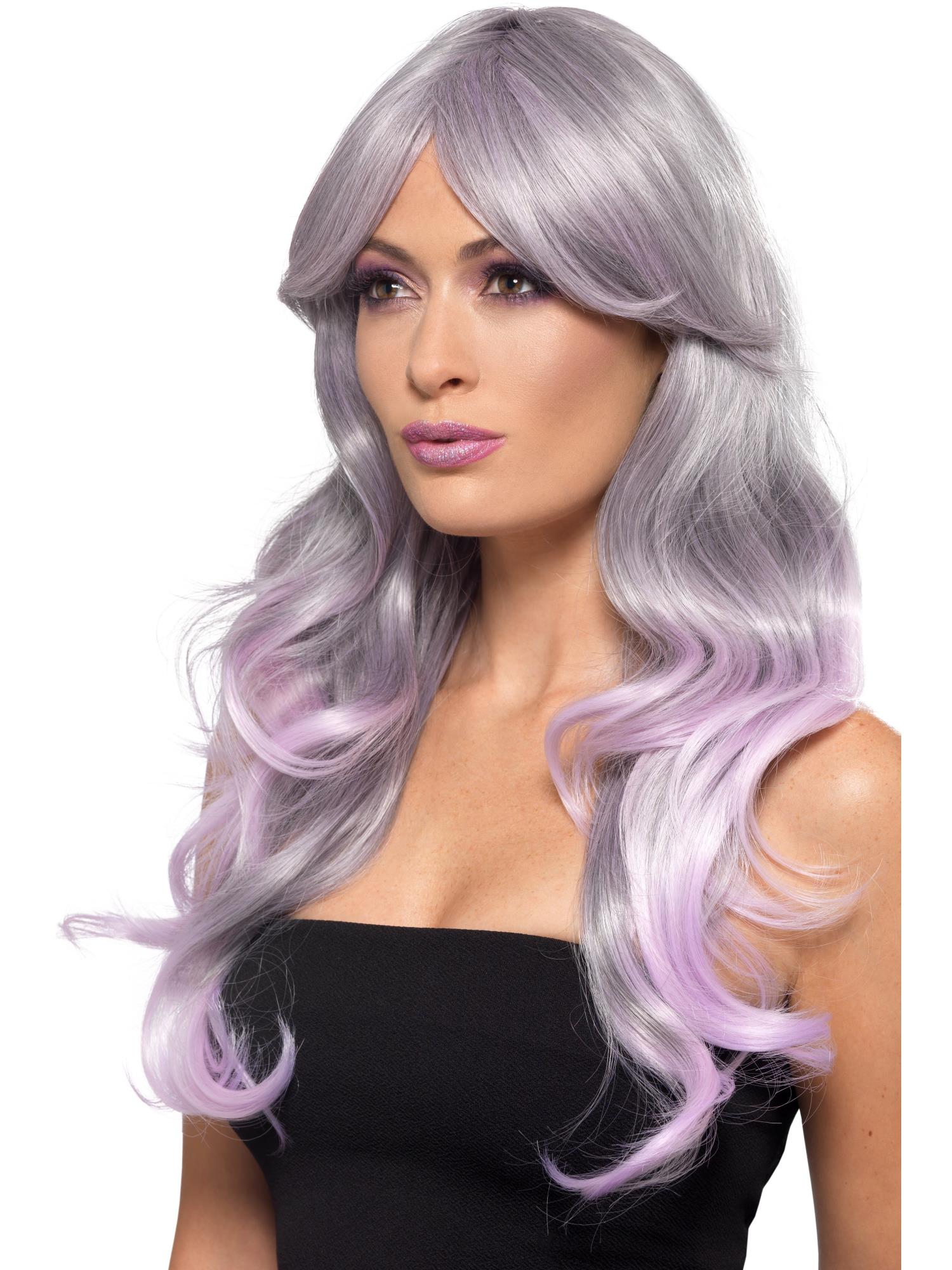 Smiffys Ombre-Peruecke Festival lang wellig Pink – Detailansicht