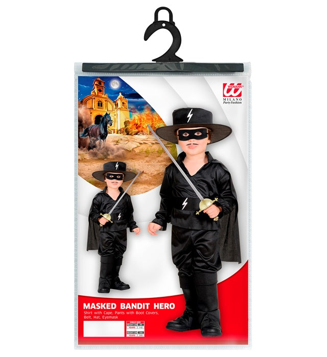 Bandit Kostüm mit Hemd, Umhang, Hose, Gürtel, Hut und Maske für Fasnacht
