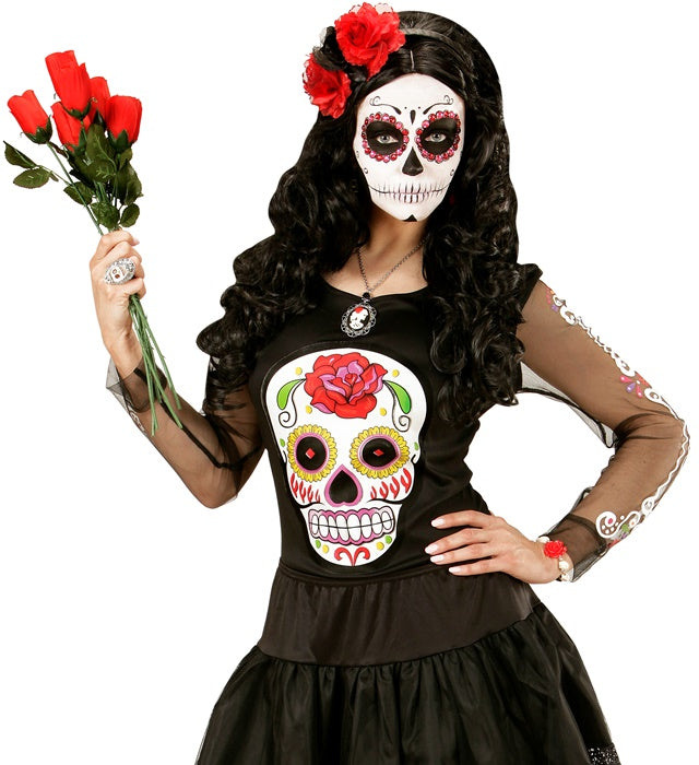 Día de los Muertos Bluse mit traditionellem mexikanischem Muster in leuchtenden Farben