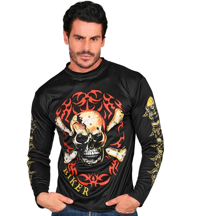 Totenkopf Biker T-Shirt mit gekreuzten Knochen in Schwarz