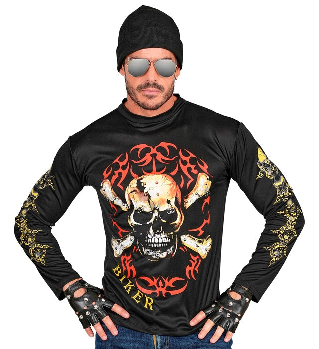 Totenkopf Biker T-Shirt mit gekreuzten Knochen in Schwarz