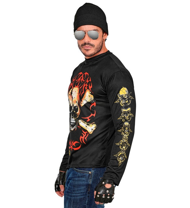Totenkopf Biker T-Shirt mit gekreuzten Knochen in Schwarz