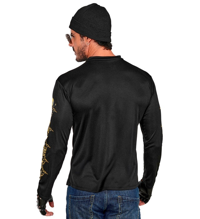 Totenkopf Biker T-Shirt mit gekreuzten Knochen in Schwarz