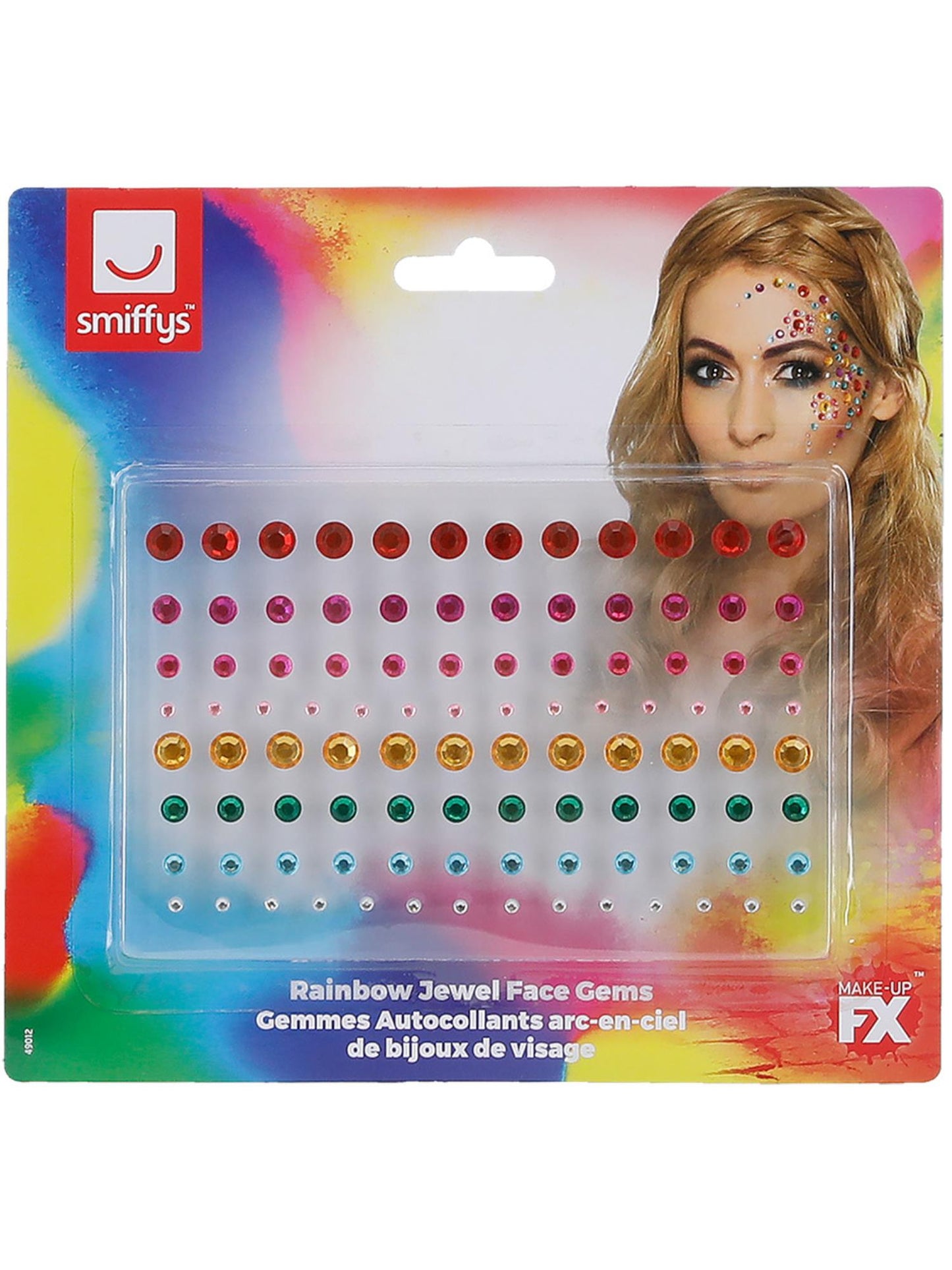Smiffys Rainbow Jewel Face Gems selbstklebender Gesichtsschmuck für Damen – Detailansicht