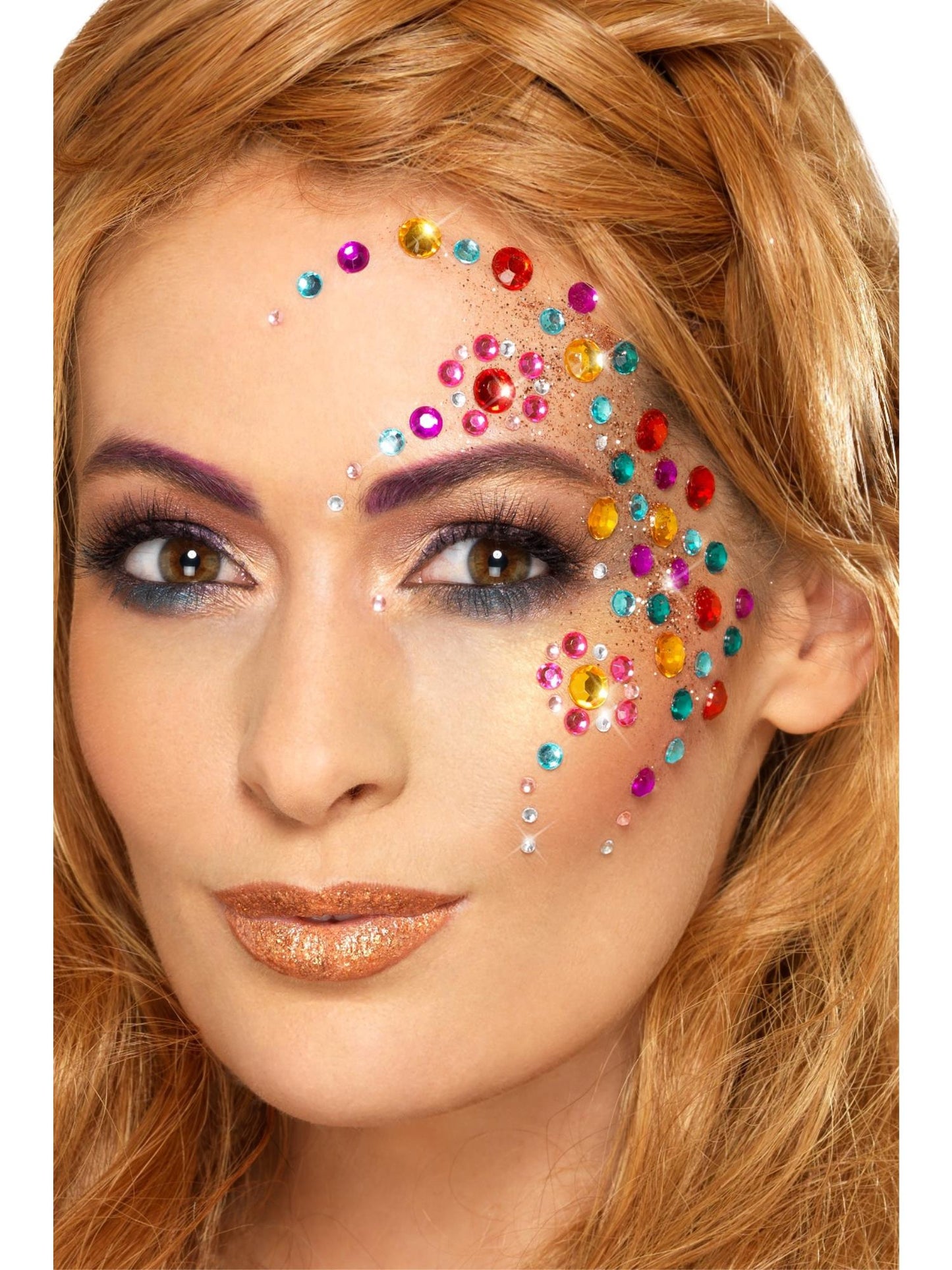 Smiffys Rainbow Jewel Face Gems selbstklebender Gesichtsschmuck für Damen – Produktansicht
