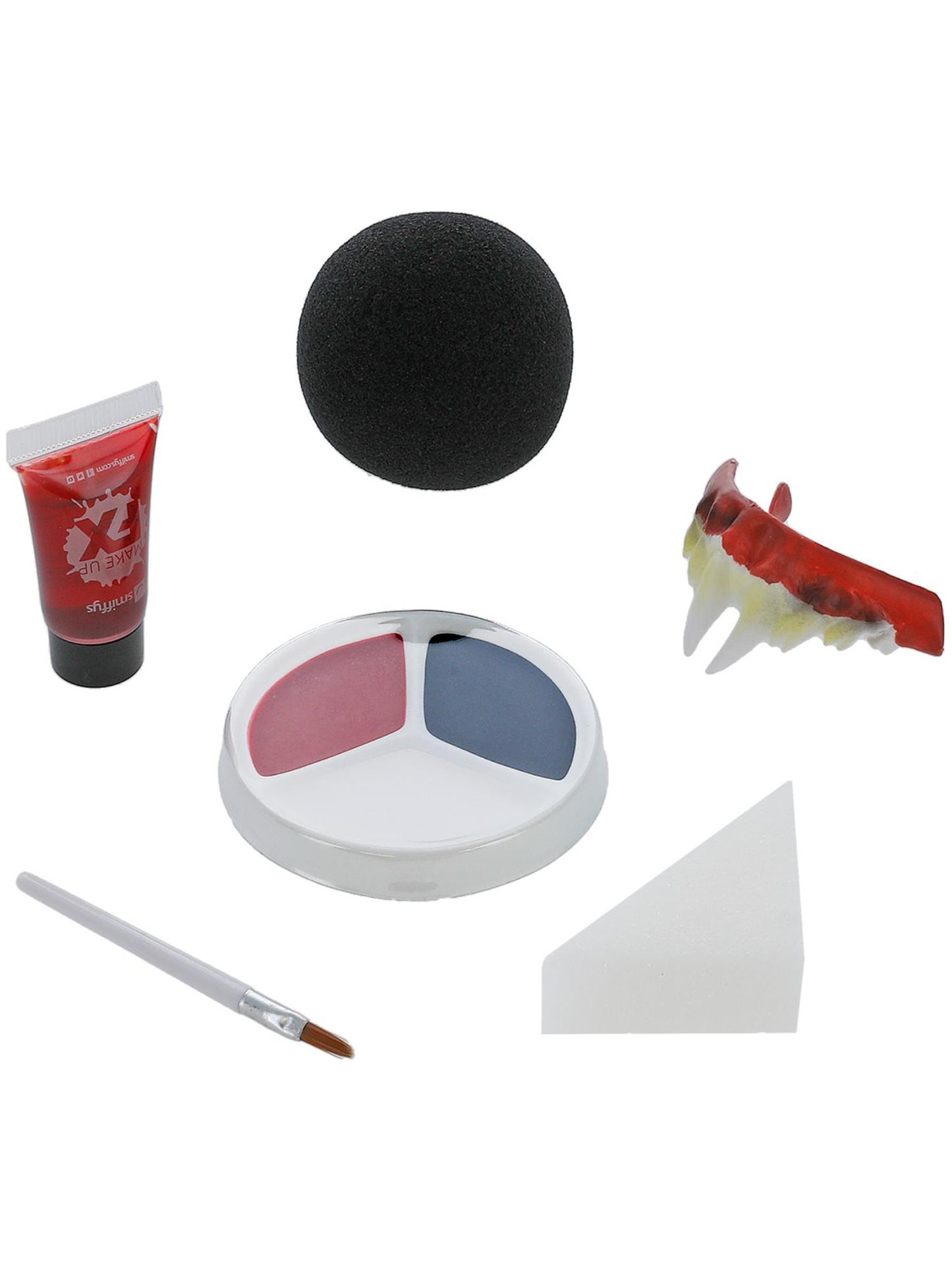 Smiffys Killer-Clown-Make-up-Kit Aqua Multi mit Face Paints, Blut, Clownsnase, Zähnen und Applikatoren – Seitenansicht