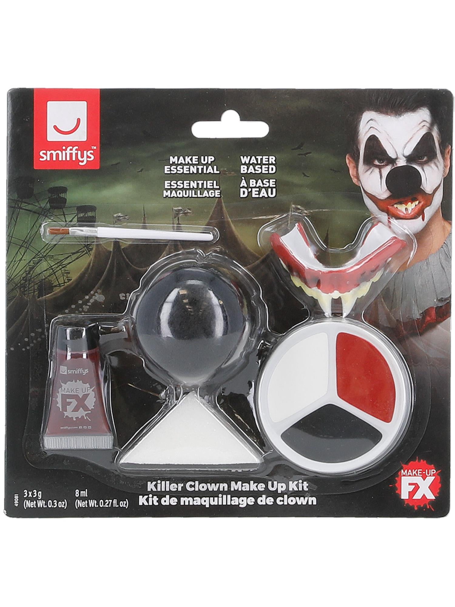 Smiffys Killer-Clown-Make-up-Kit Aqua Multi mit Face Paints, Blut, Clownsnase, Zähnen und Applikatoren – Detailansicht