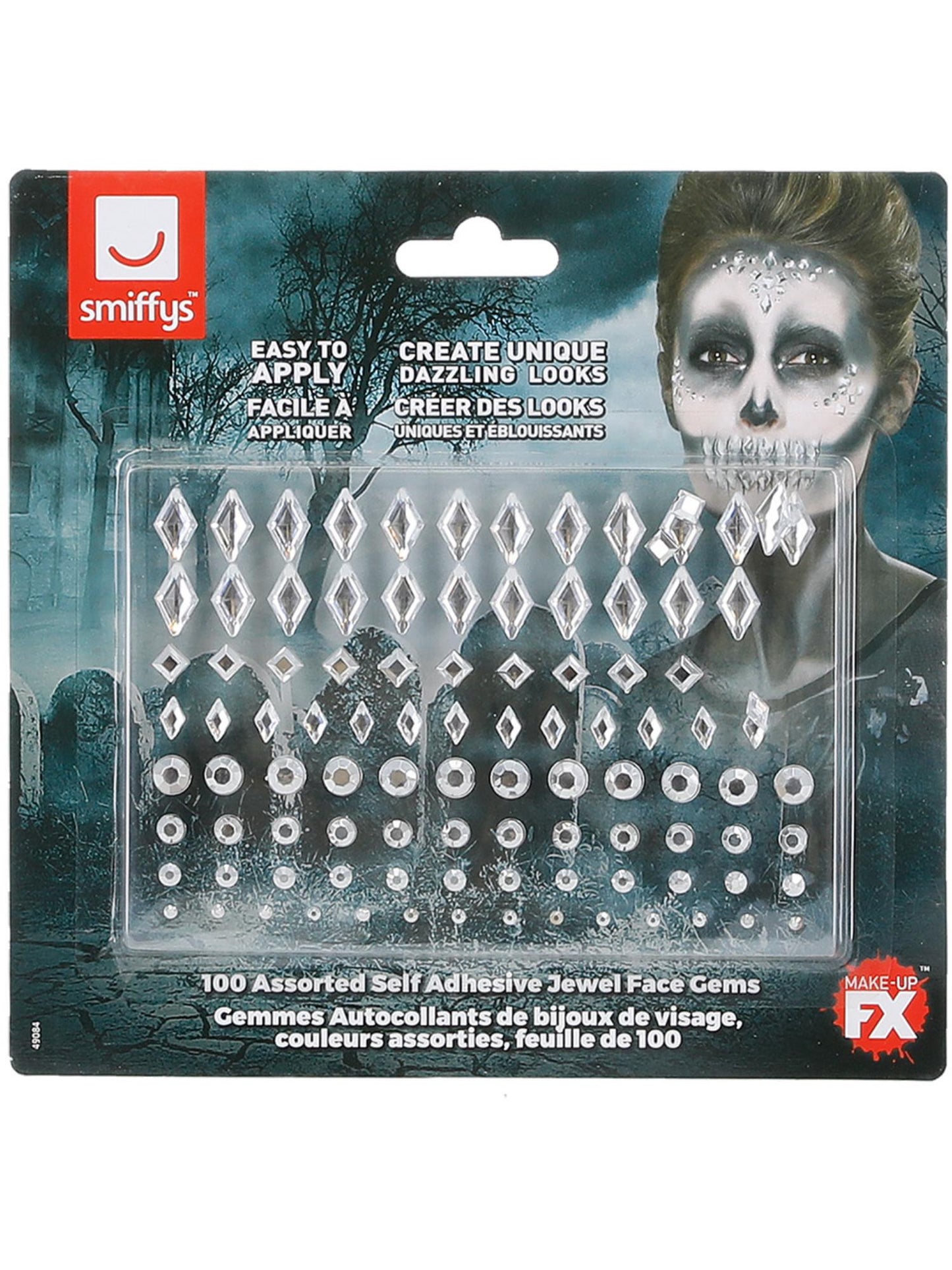 Smiffys Make-Up FX, Jewel Face Gems, Silver CD für Damen