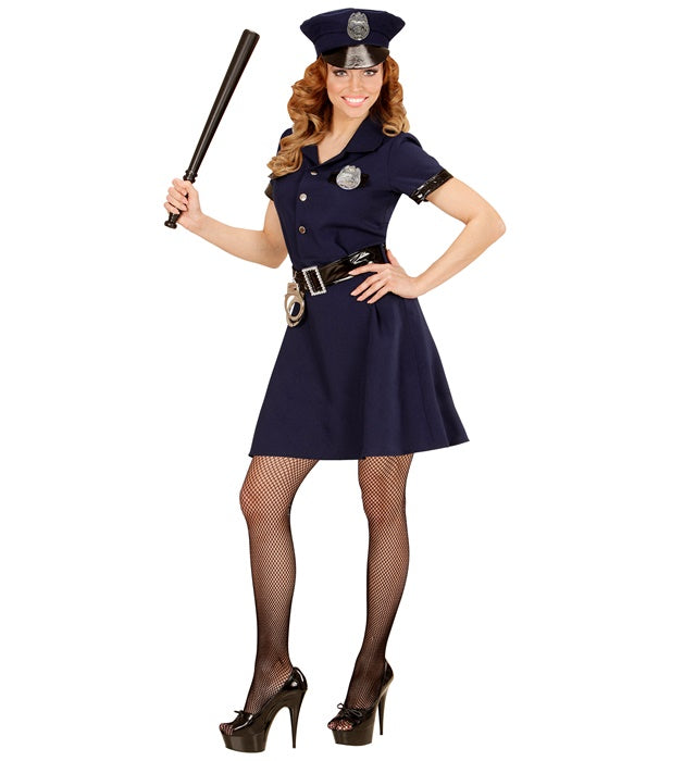 Polizistin Kostüm bestehend aus Kleid, Gürtel und Mütze für Fasnacht und Karneval