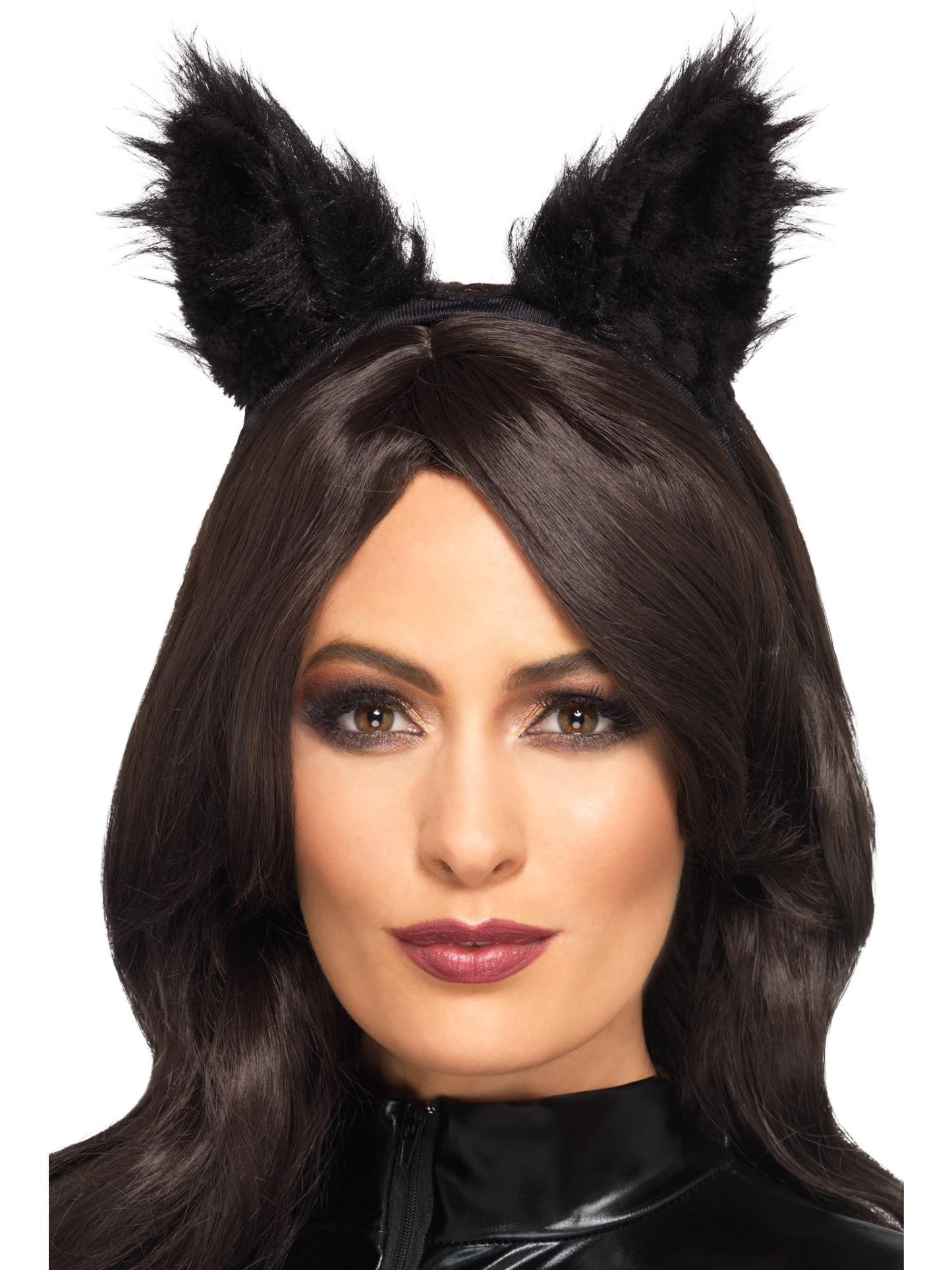 Smiffys schwarze Katzenohren mit langem Kunstfell für Damen – Produktansicht