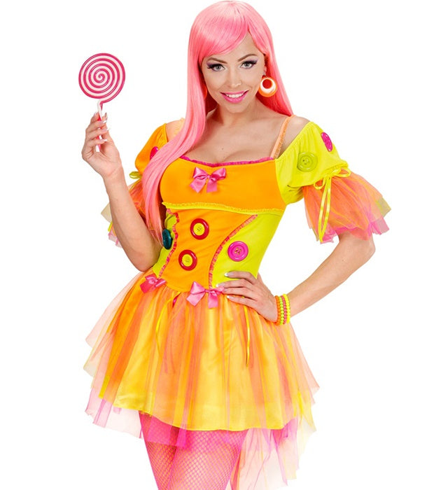 Neon Fantasy Girl Kleid in leuchtenden Farben für Fasnacht und Mottoparty