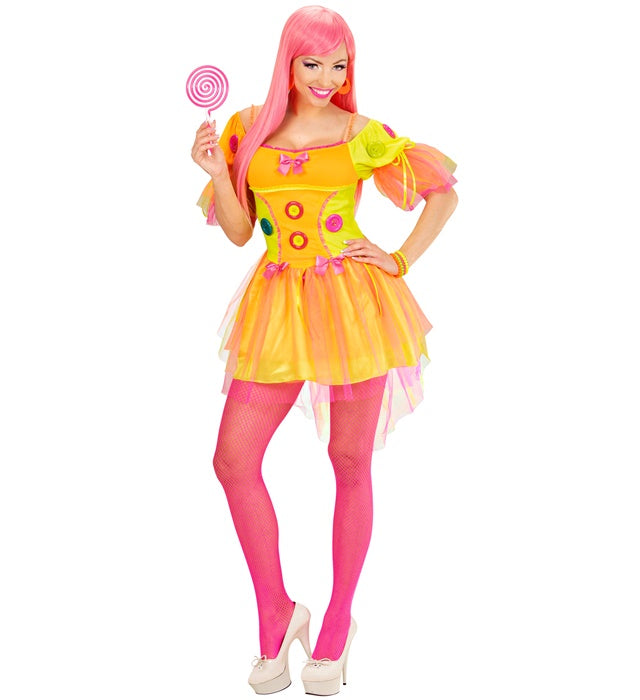 Neon Fantasy Girl Kleid in leuchtenden Farben für Fasnacht und Mottoparty