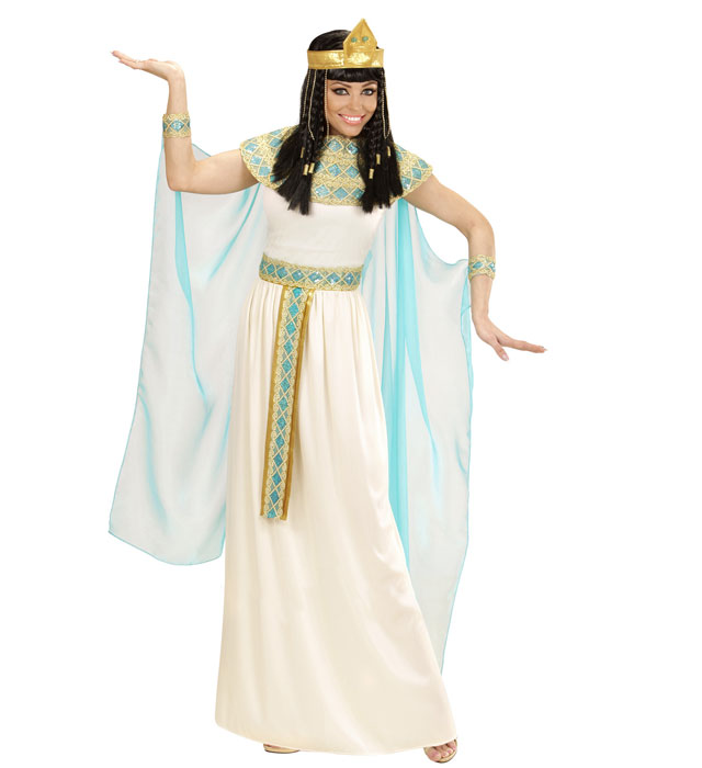 Cleopatra-Kostüm mit Kleid, Gürtel, Armbändern, Stirnband und Umhang