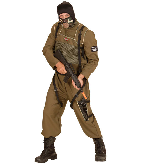 Fallschirmspringer Special Forces Kostüm Overall mit Weste und Kapuze in Tarnoptik
