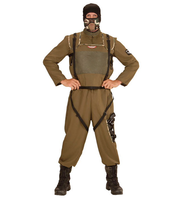 Fallschirmspringer Special Forces Kostüm Overall mit Weste und Kapuze in Tarnoptik