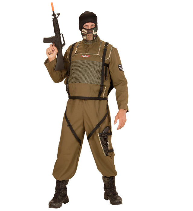 Fallschirmspringer Special Forces Kostüm Overall mit Weste und Kapuze in Tarnoptik