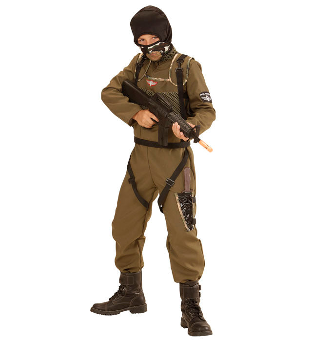 Fallschirmspringer Special Forces Kostüm mit Overall, taktischer Weste und Kapuze