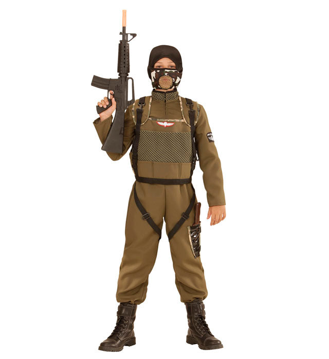 Fallschirmspringer Special Forces Kostüm mit Overall, taktischer Weste und Kapuze