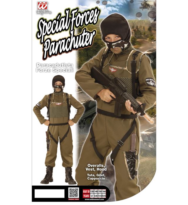 Fallschirmspringer Special Forces Kostüm mit Overall, taktischer Weste und Kapuze