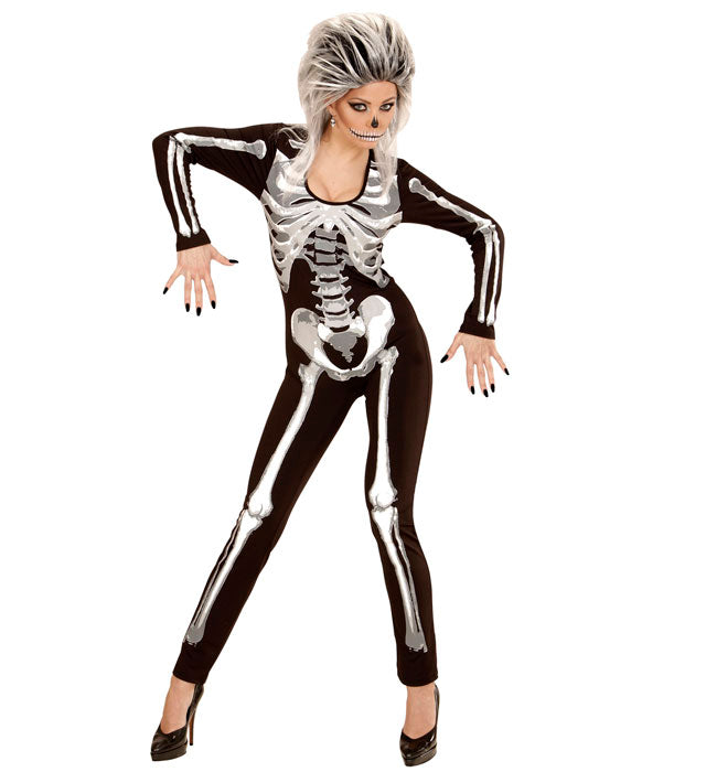 Skelegirl Overall Skelett-Kostüm in schwarz-weiß für Fasnacht und Karneval
