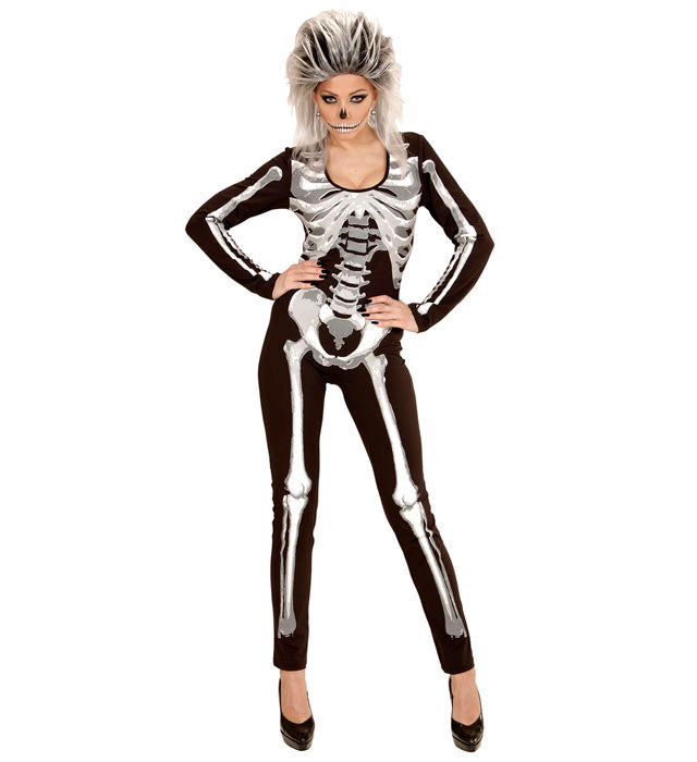 Skelegirl Overall Skelett-Kostüm in schwarz-weiß für Fasnacht und Karneval