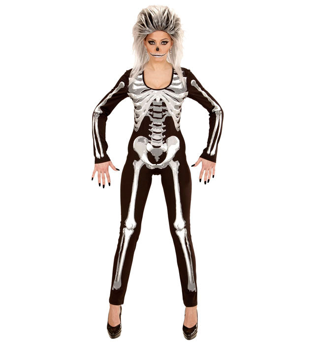 Skelegirl Overall Skelett-Kostüm in schwarz-weiß für Fasnacht und Karneval