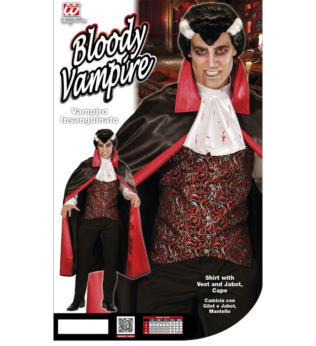Blutrotes Vampir-Kostüm mit schwarzer Weste und Umhang für Fasnacht