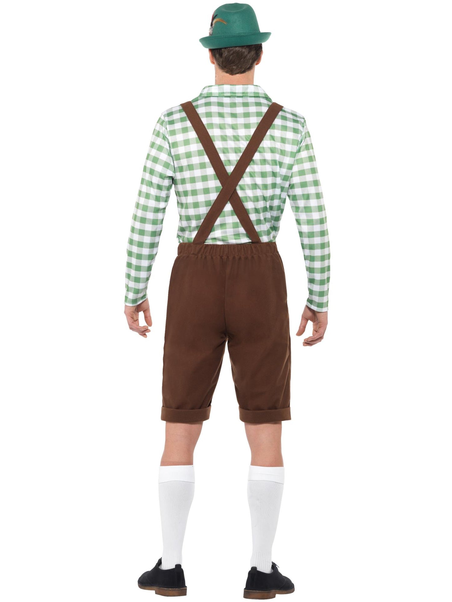 Smiffys Alpine Bavarian Kostüm grün-braun für Herren mit Hemd und Lederhosen – Detailansicht