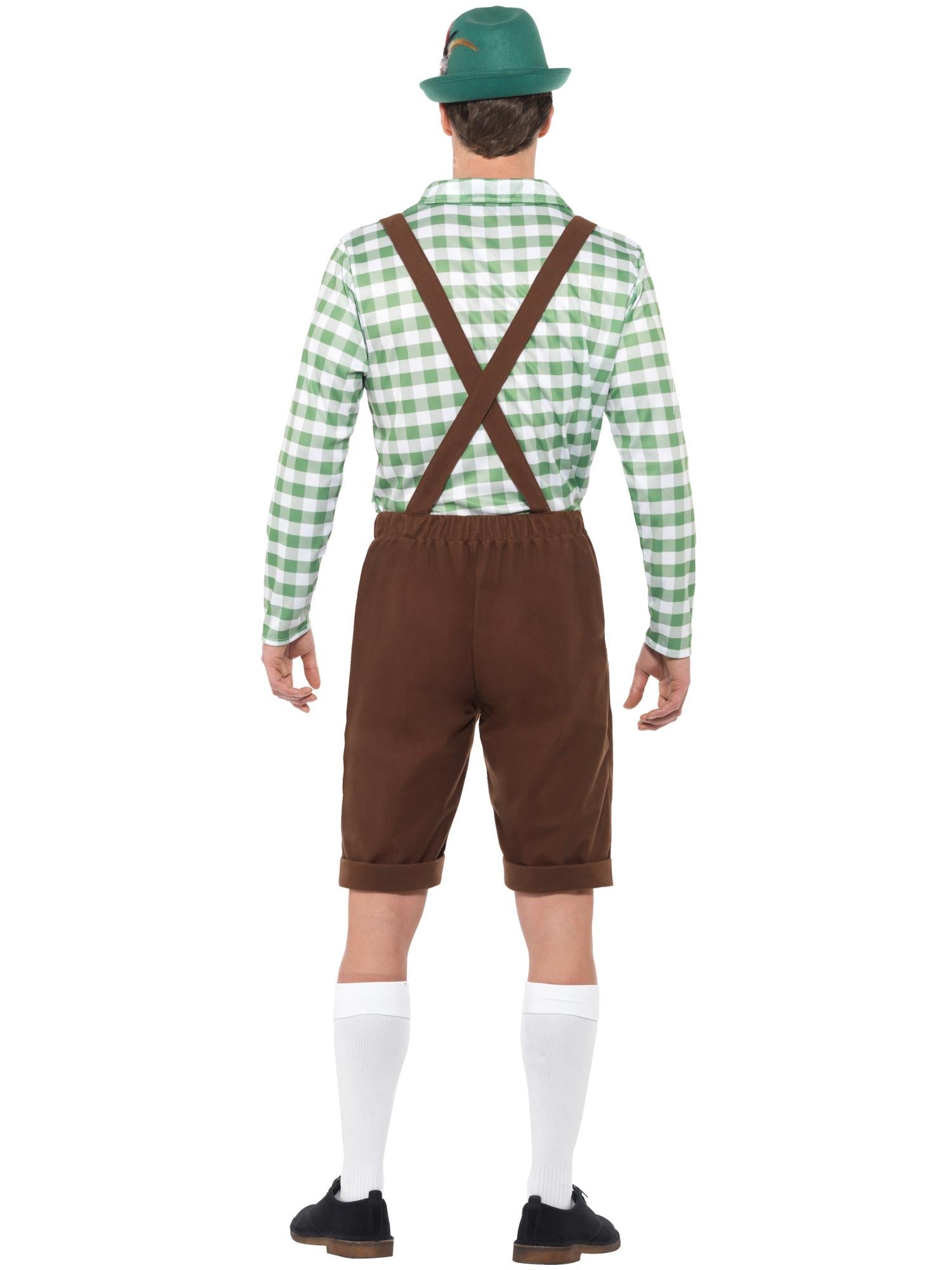 Smiffys Alpine Bavarian Kostüm grün-braun für Herren mit Hemd und Lederhosen – Detailansicht