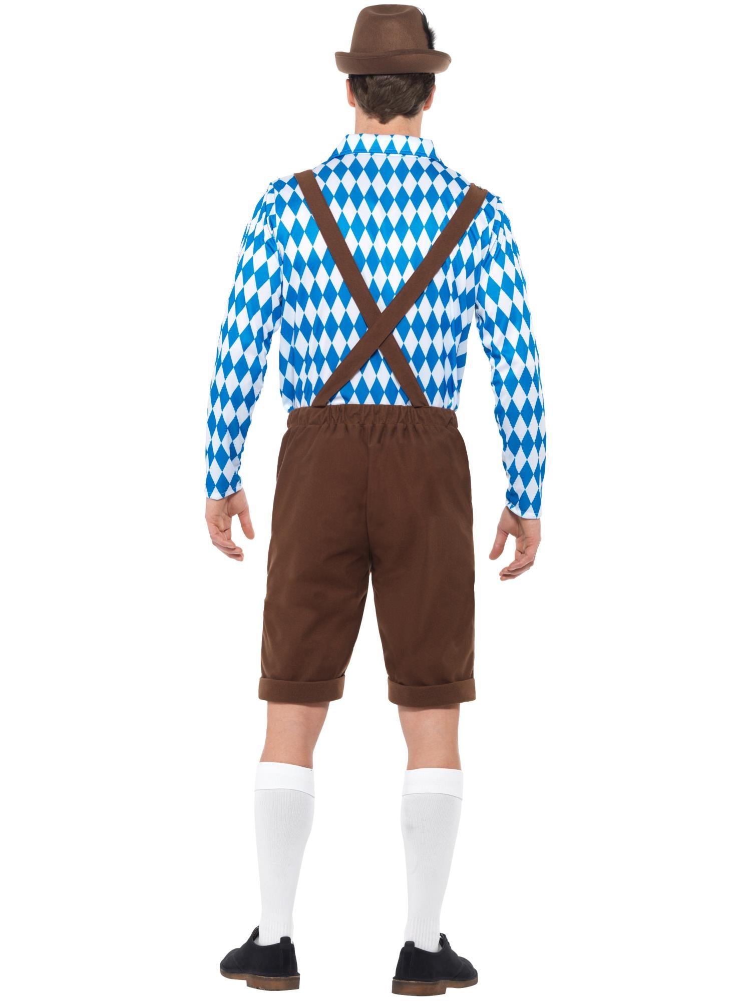 Smiffys Bavarian Beer Man Costume für Herren in Blau und Braun mit Hemd und Lederhosen – Detailansicht