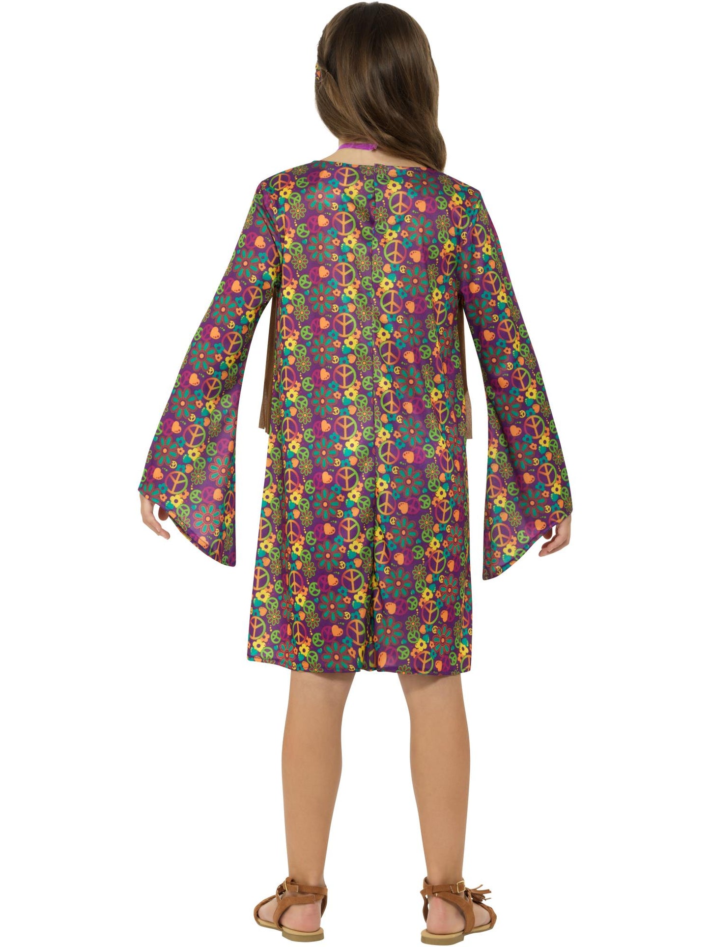 Smiffys Hippie-Mädchenkostüm für Kinder mit Kleid, Stirnband und Medaillon – Detailansicht