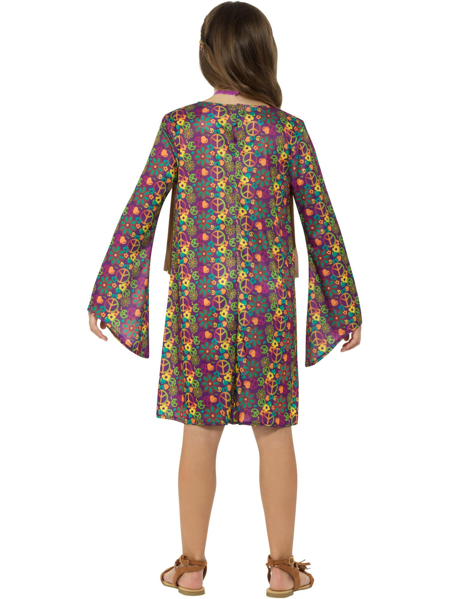 Smiffys Hippie-Mädchenkostüm für Kinder mit Kleid, Stirnband und Medaillon – Detailansicht