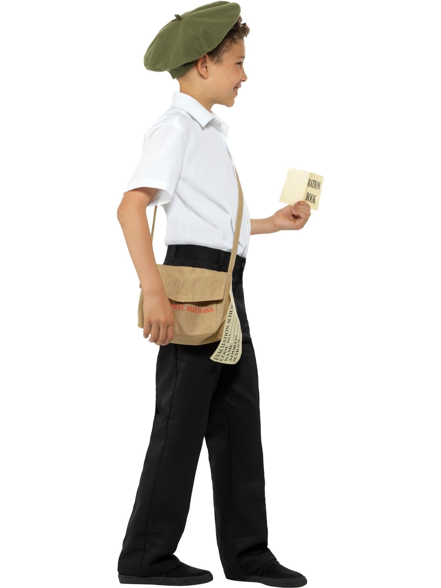 Smiffys WAR Evacuee Kostüm-Set Braun für Kinder mit Hut und Tasche – Seitenansicht