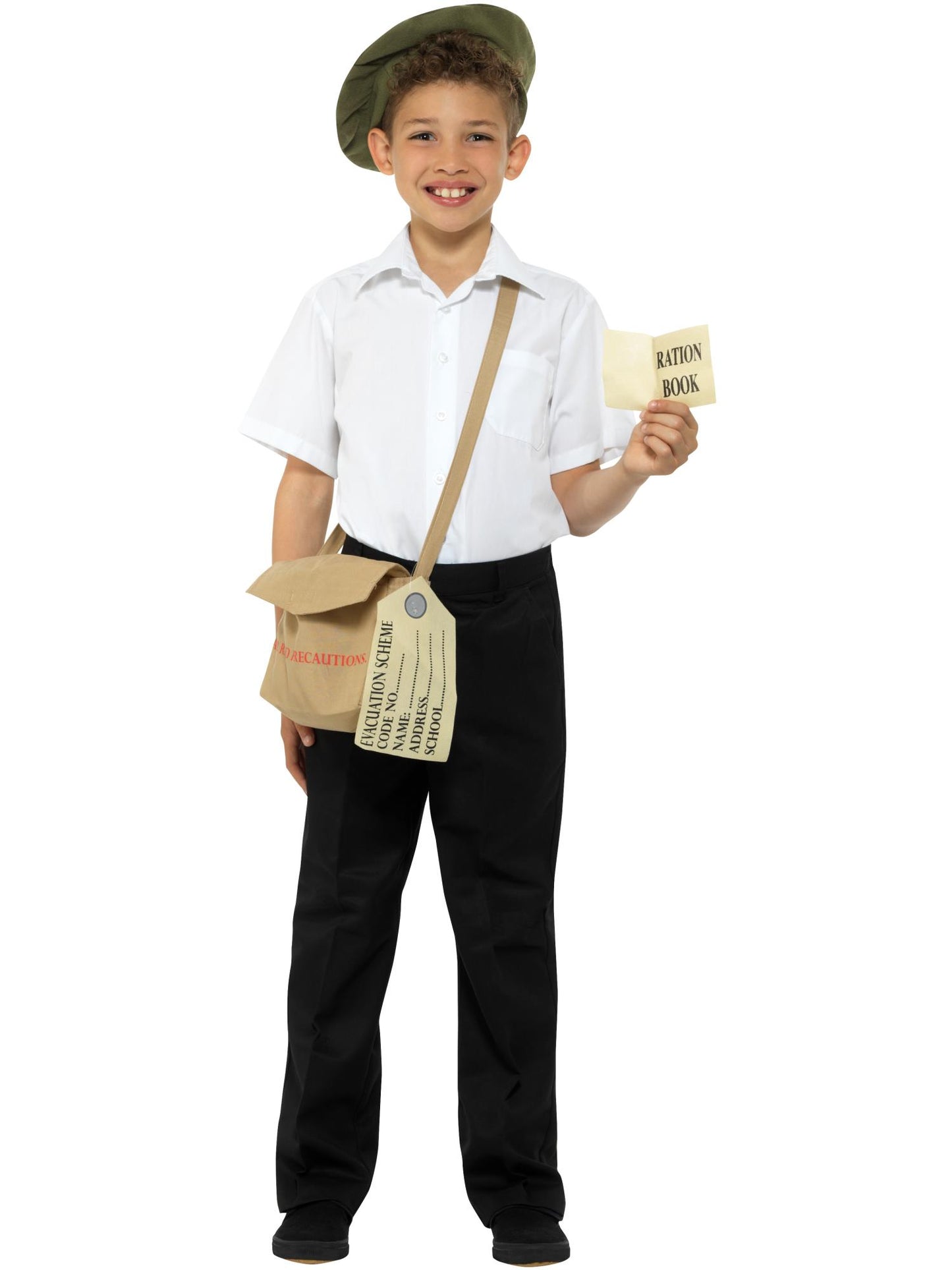 Smiffys WAR Evacuee Kostüm-Set Braun für Kinder mit Hut und Tasche – Produktansicht