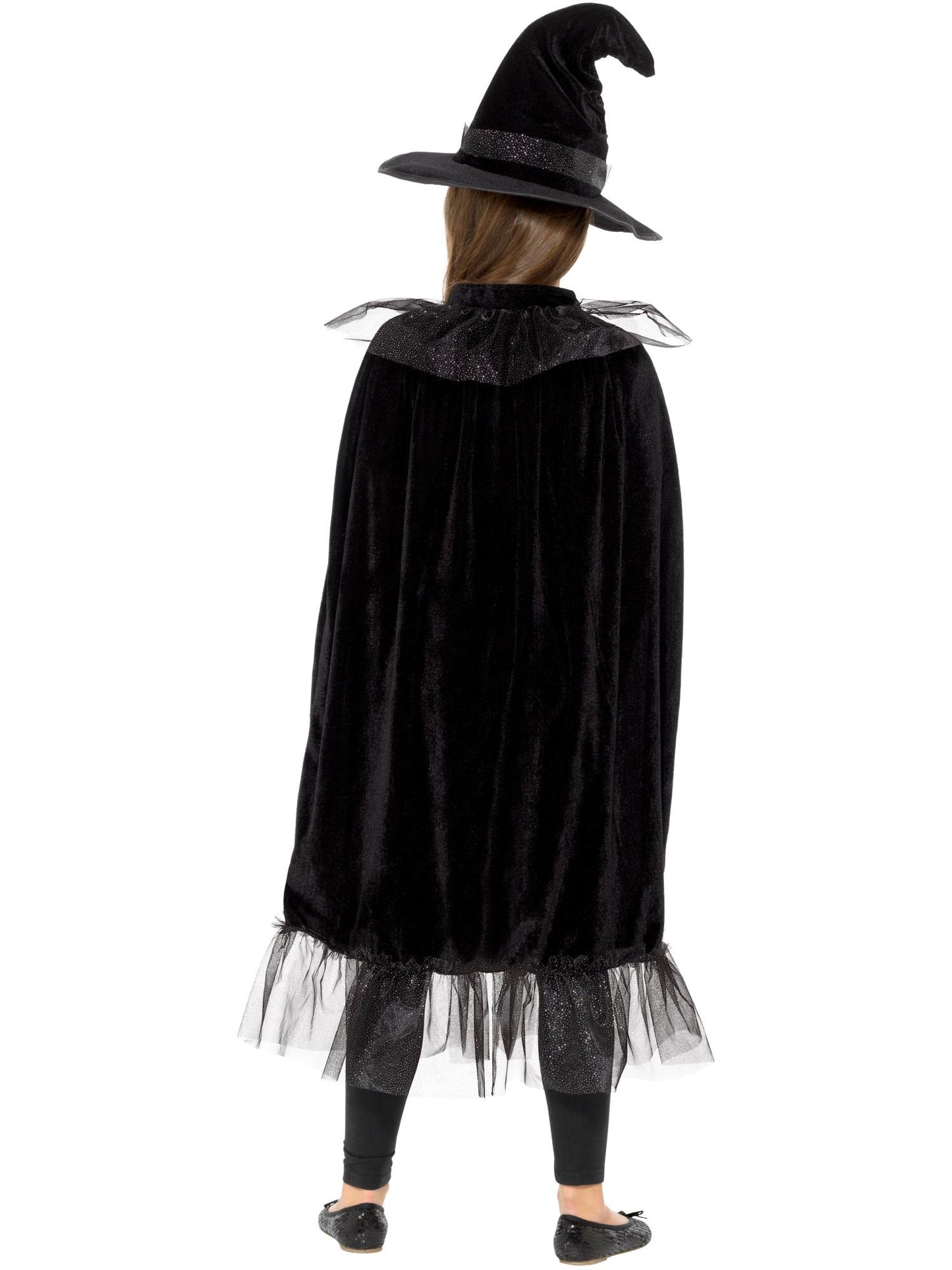Smiffys Sparkly Witch Kit in Schwarz mit Umhang und Hexenhut – Detailansicht