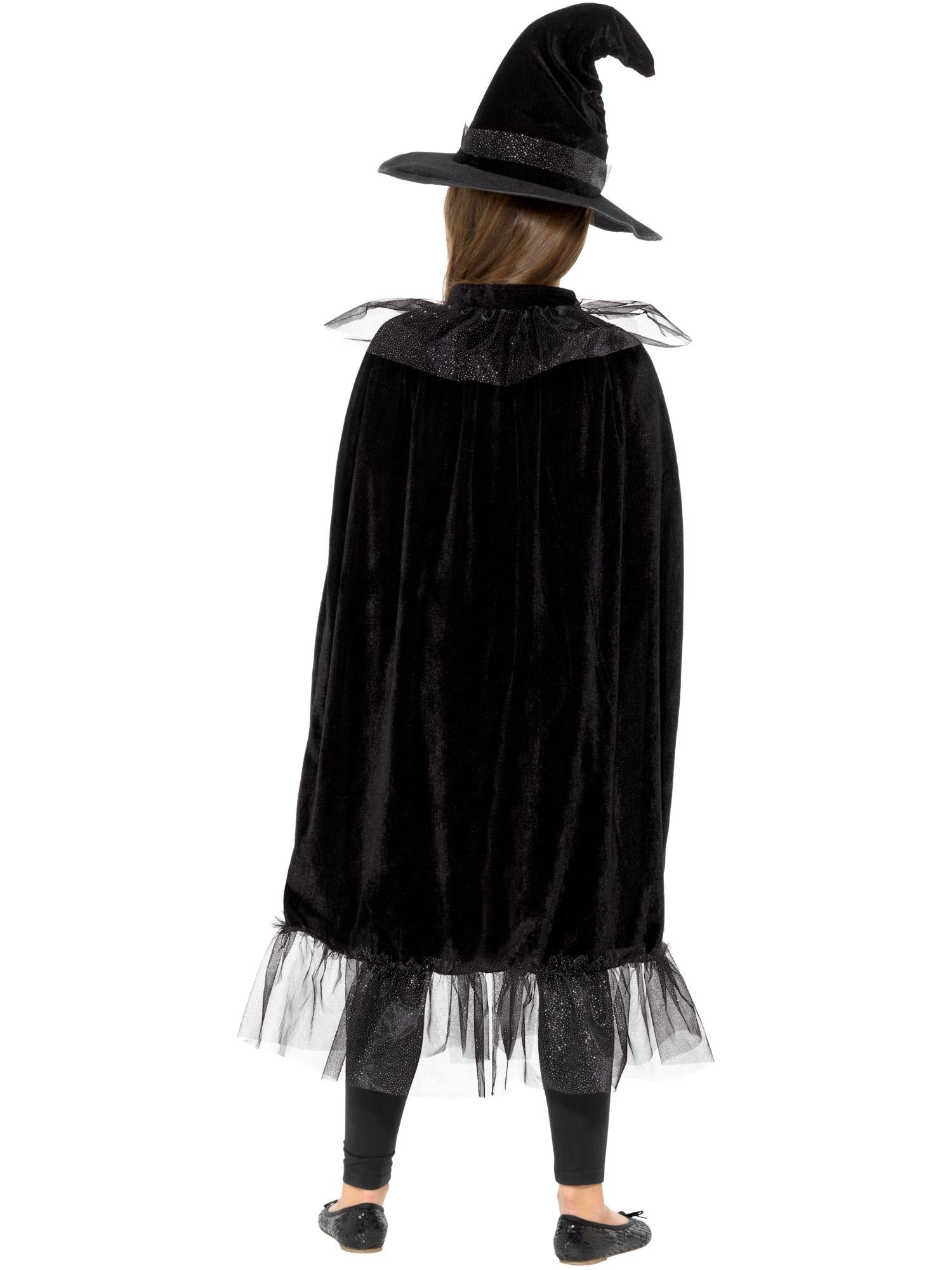 Smiffys Sparkly Witch Kit in Schwarz mit Umhang und Hexenhut – Detailansicht