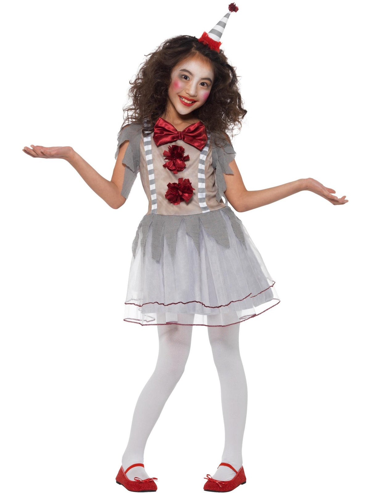 Smiffys Vintage Clown Mädchenkostüm, Grey & Red CS