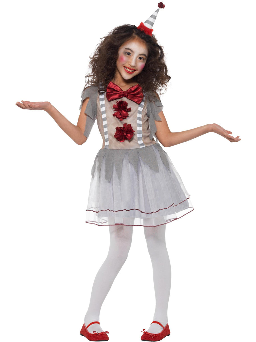 Smiffys Vintage Clown Mädchenkostüm, Grey & Red CS