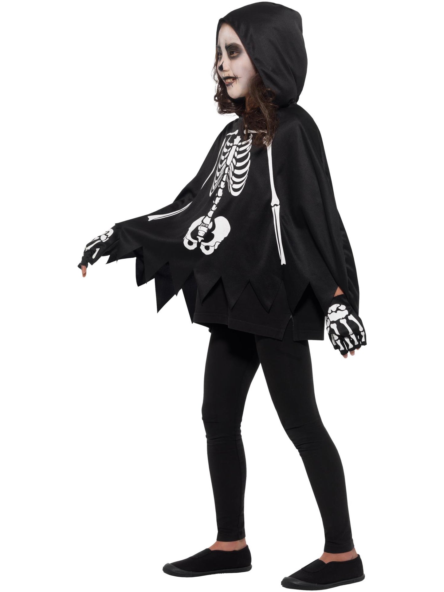 Smiffys Skeleton-Poncho für Kinder mit Handschuhen – Seitenansicht