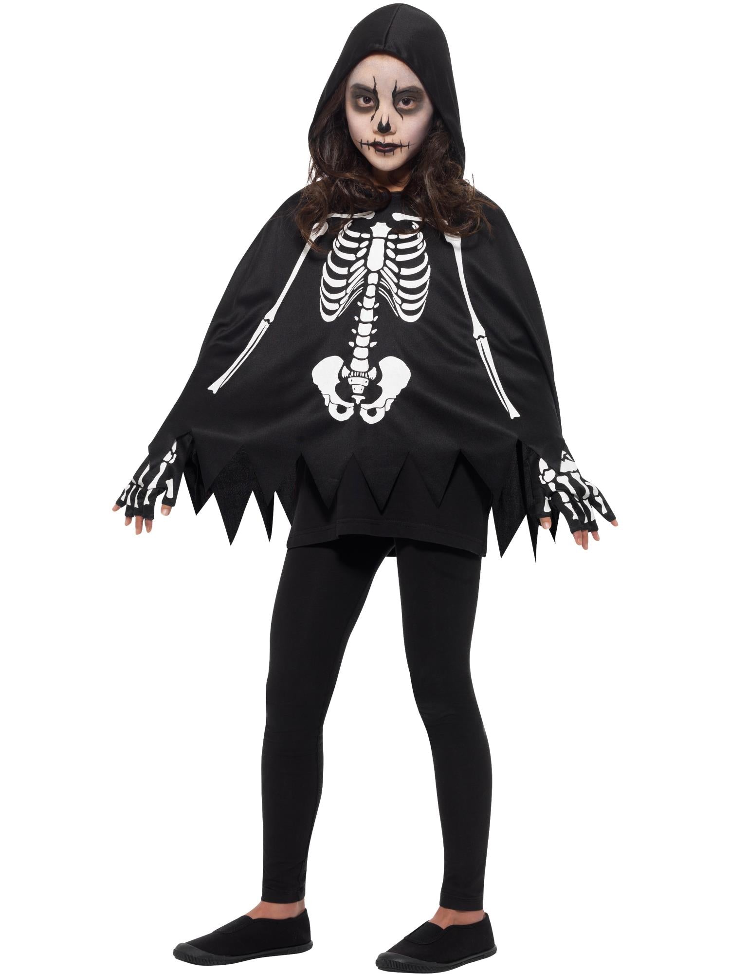 Smiffys Skeleton-Poncho für Kinder mit Handschuhen – Produktansicht