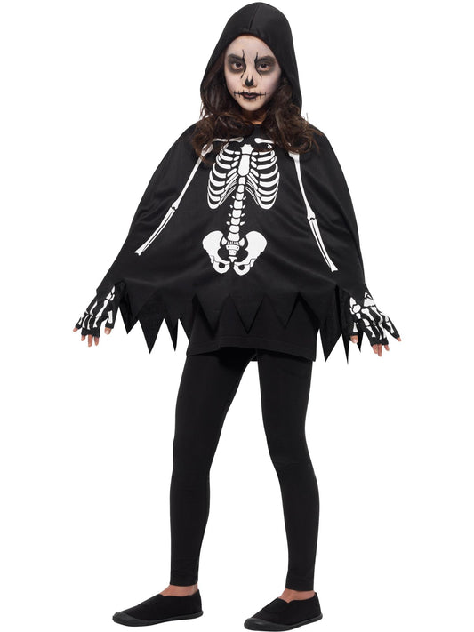Smiffys Skeleton-Poncho für Kinder mit Handschuhen – Produktansicht