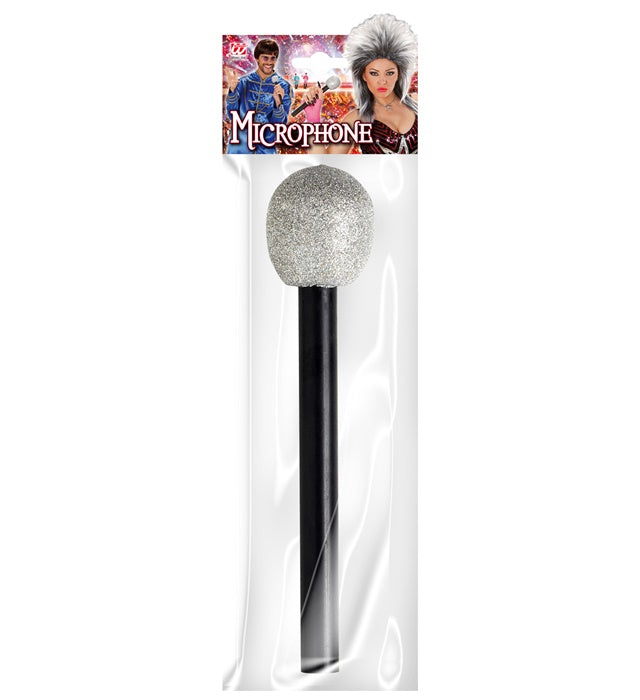 Schwarzes Mikrofon 26 cm als Party-Accessoire für Fasnacht und Karneval