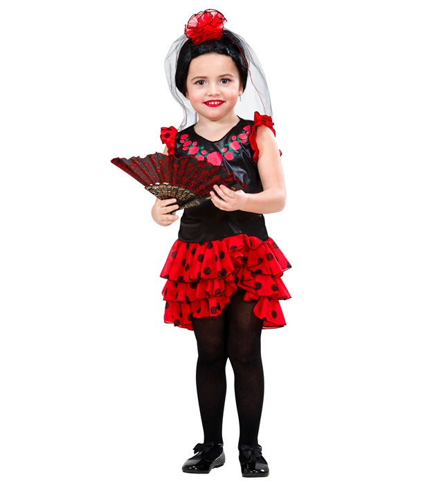 Spanierin Kostüm mit rotem Kleid und Blumenschleier für Fasnacht