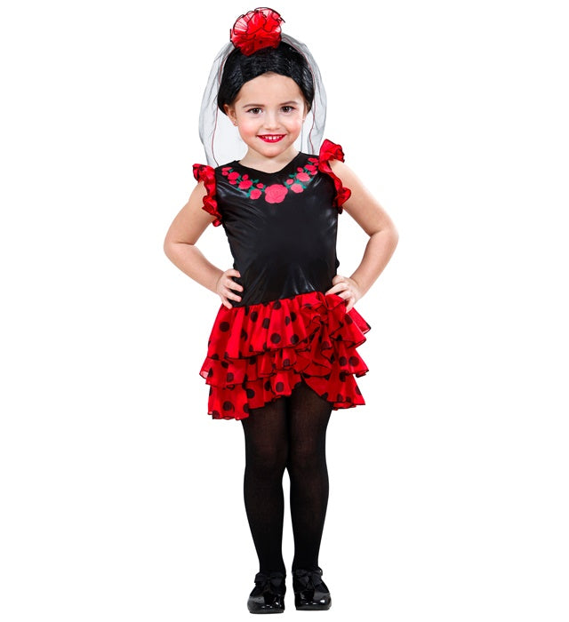 Spanierin Kostüm mit rotem Kleid und Blumenschleier für Fasnacht
