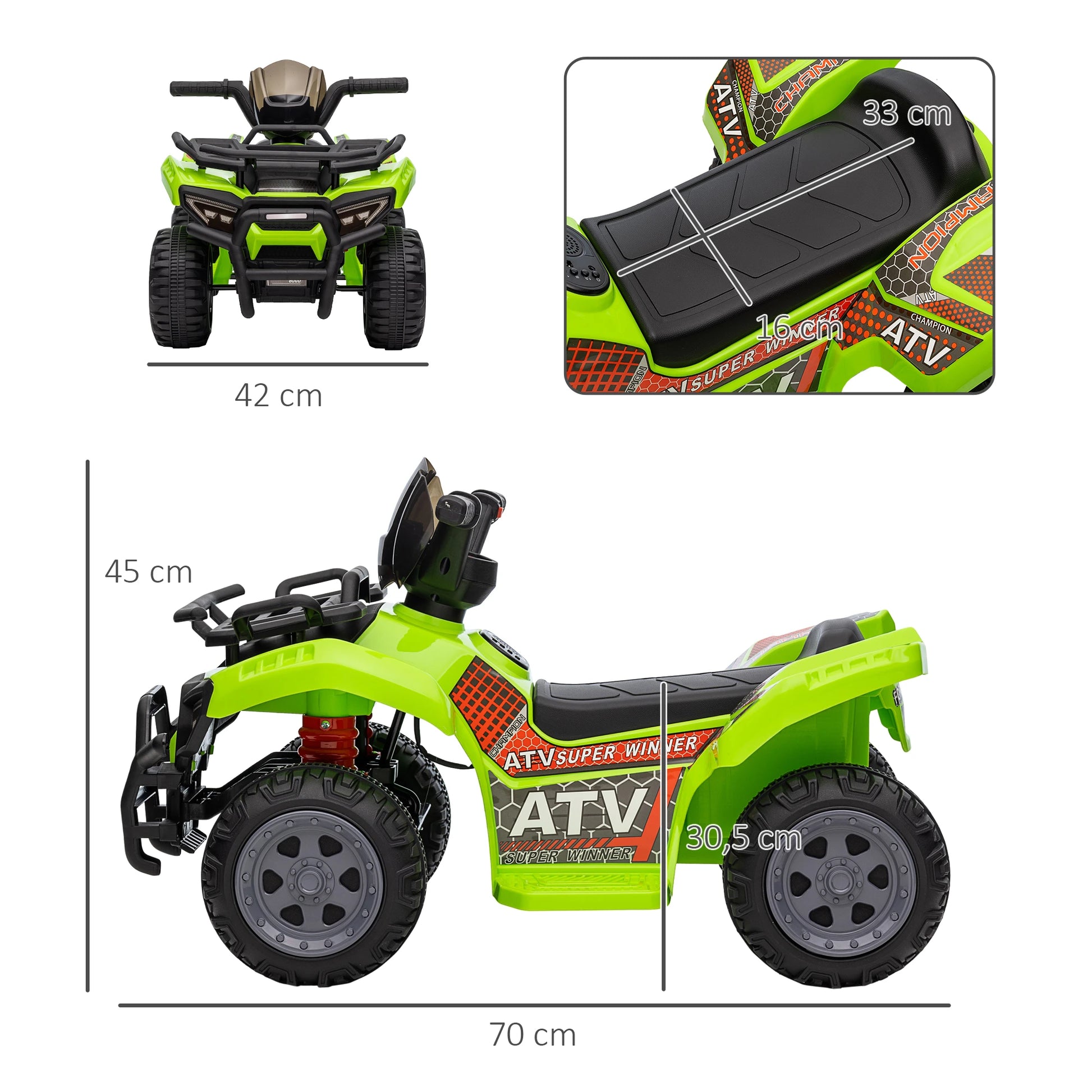 HOMCOM Kinderquad Elektro 6V Grün – für 18-36 Monate - Fasnacht24.ch