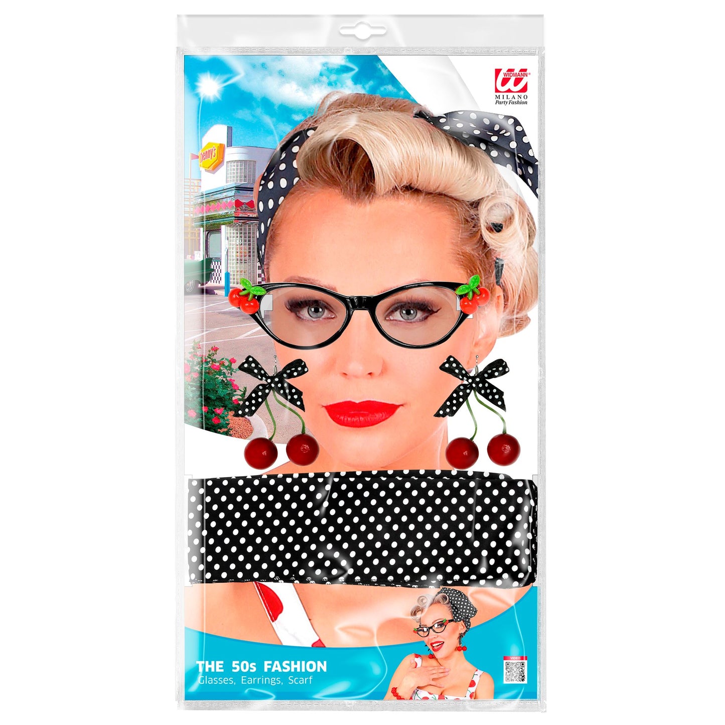"50's CHERRY SET" (Brille, Ohrringe, Halstuch) – Detailansicht