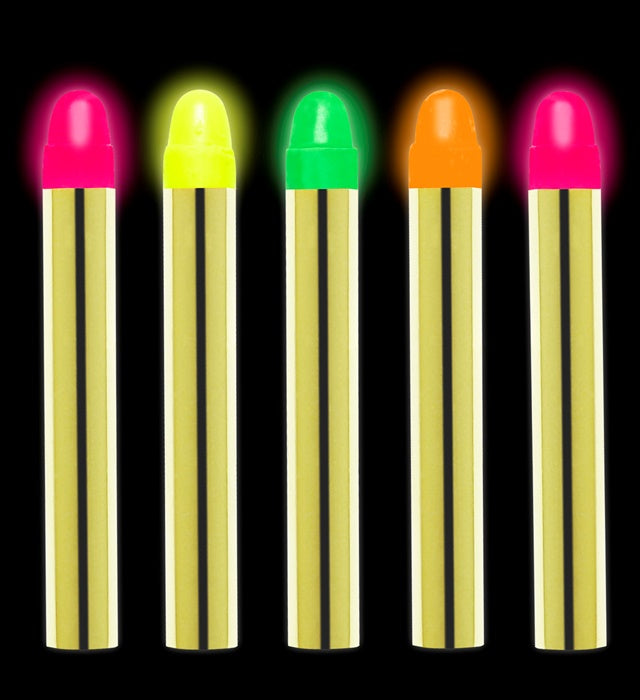 Set mit 5 bunten Neon Schminkstiften für Fasnacht und Karneval