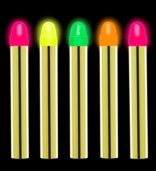 Set mit 5 bunten Neon Schminkstiften für Fasnacht und Karneval