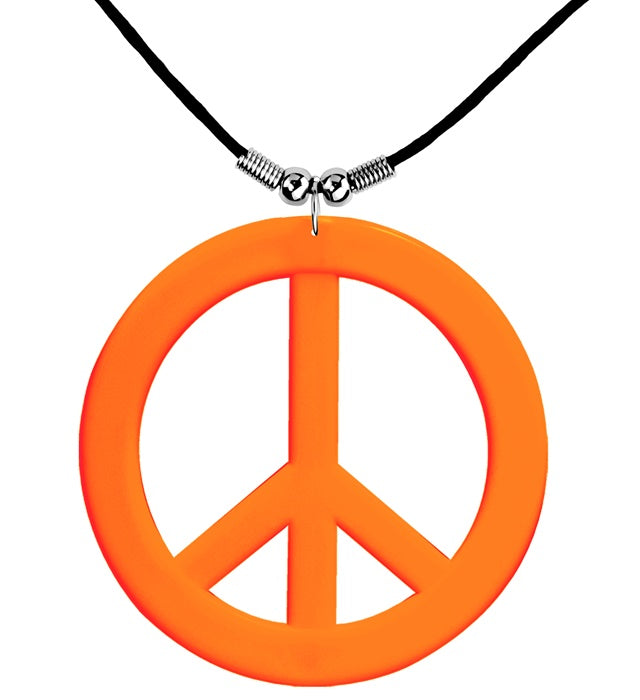 Neon orangefarbene Peacezeichen-Kette als Fasnacht-Accessoire