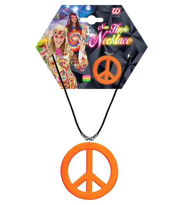 Neon orangefarbene Peacezeichen-Kette als Fasnacht-Accessoire